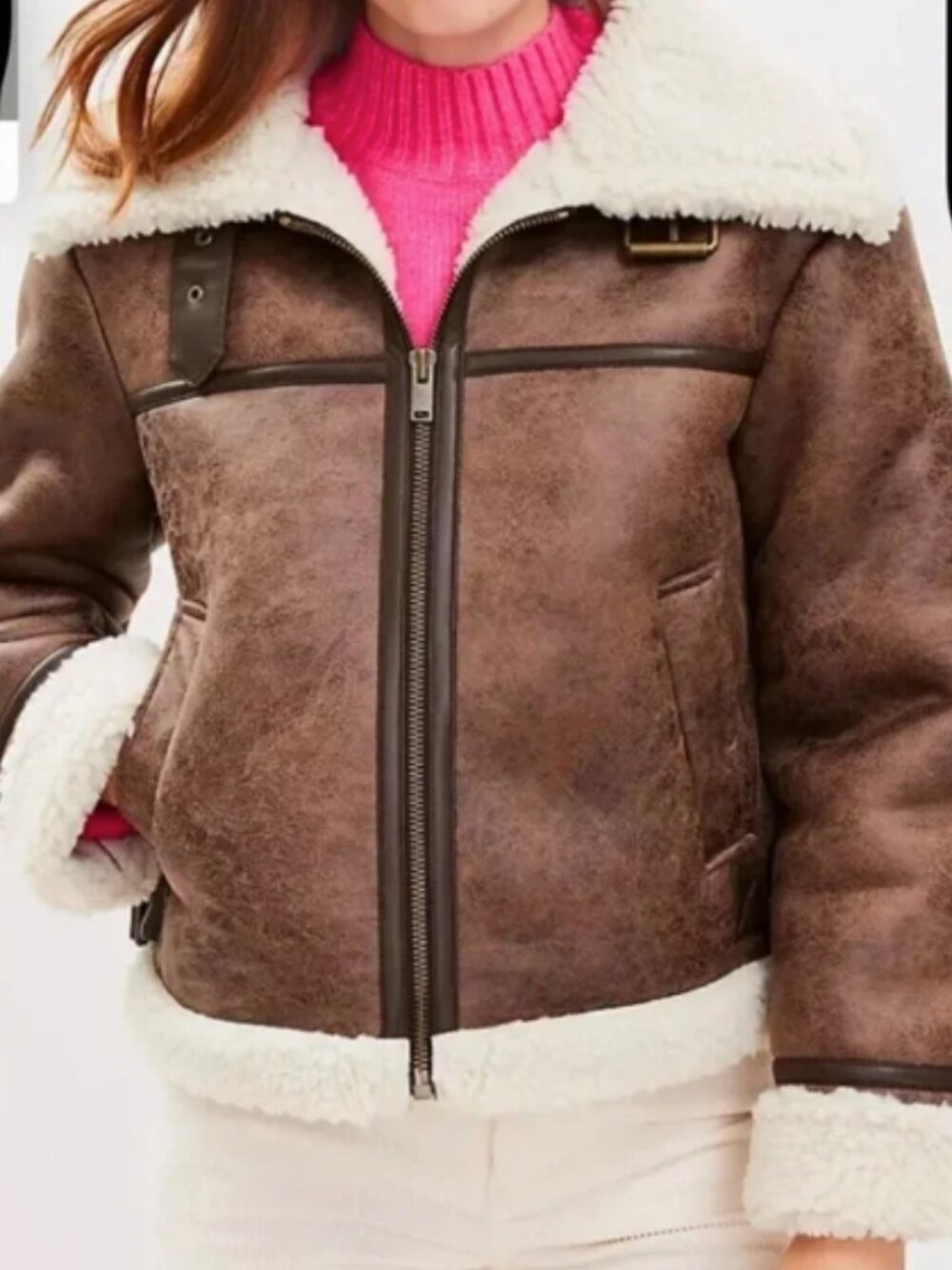 Loft Crackle Faux Suede Sherpa Aviator Jacket